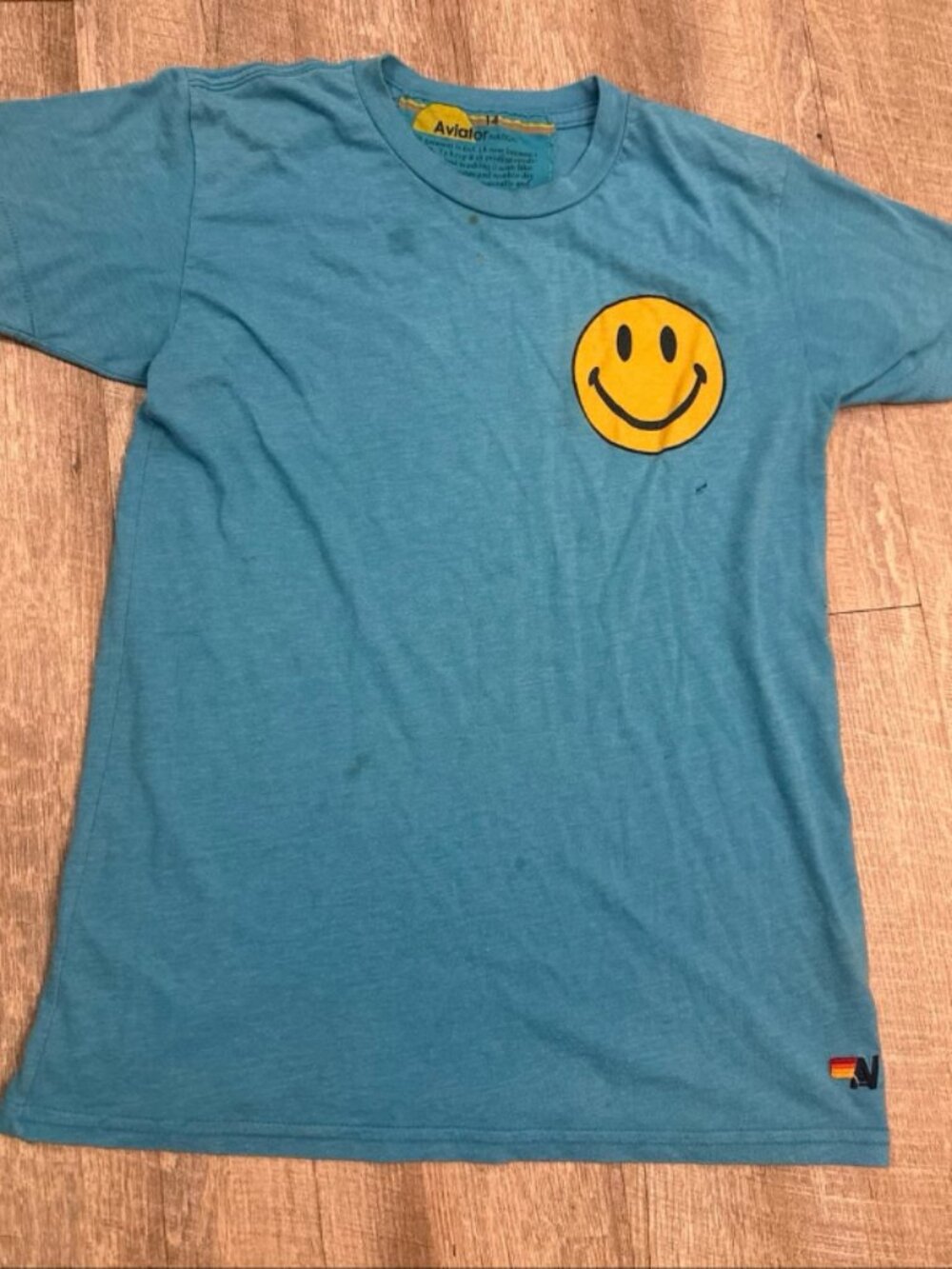 Aviator Nation Blue Smiley Face T-Shirt Youth 14